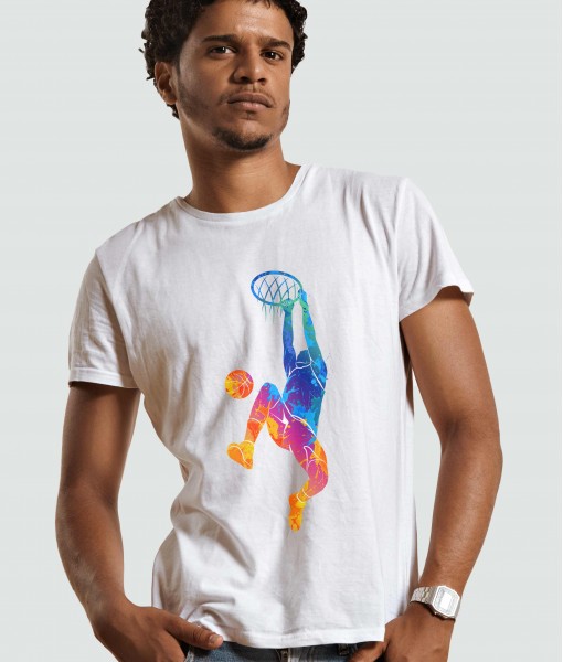 Мъжка тениска с щампа Спортни Илюстрации Colorful Dunking basketball player - TShirtArtShop.com